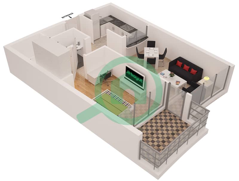 المخططات الطابقية لتصميم النموذج E شقة 1 غرفة نوم - درة باي Floor 2 interactive3D