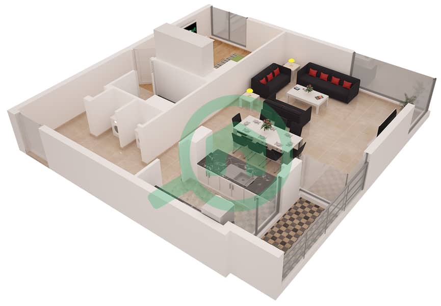 Аль Сахаб Тауэр 1 - Апартамент 1 Спальня планировка Гарнитур, анфилиада комнат, апартаменты, подходящий 05 / FLOOR 4-21 Floor 4-21 interactive3D