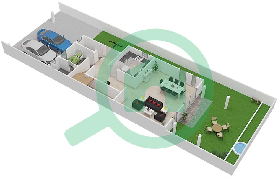 المخططات الطابقية لتصميم النموذج R2-EE فیلا 3 غرف نوم - كلاريت Ground Floor interactive3D