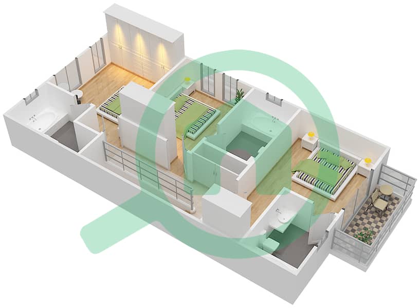 Кларет - Вилла 3 Cпальни планировка Тип R2-EE First Floor interactive3D