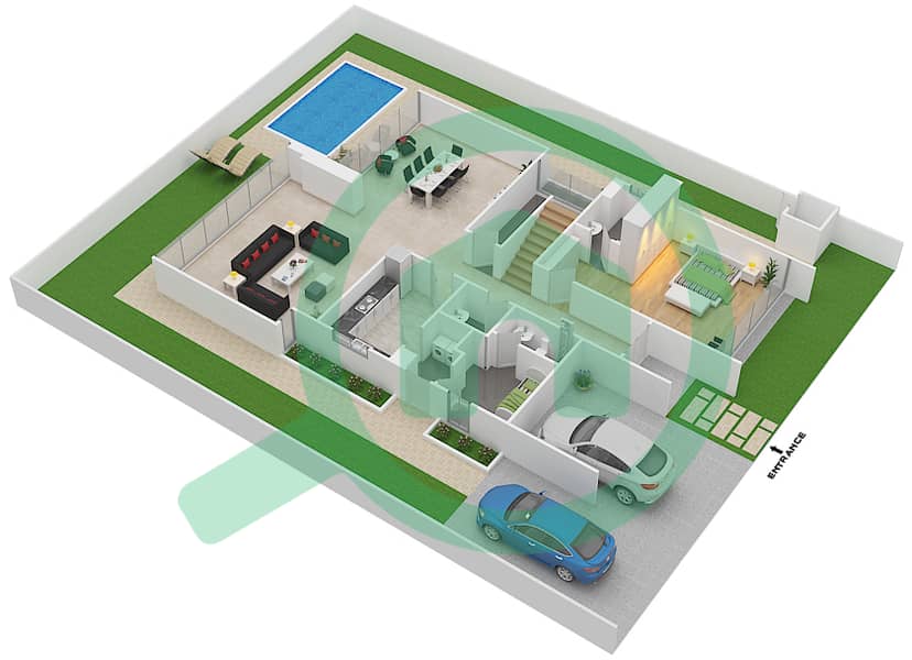 克雷特住宅区 - 6 卧室别墅类型V3戶型图 Ground Floor interactive3D