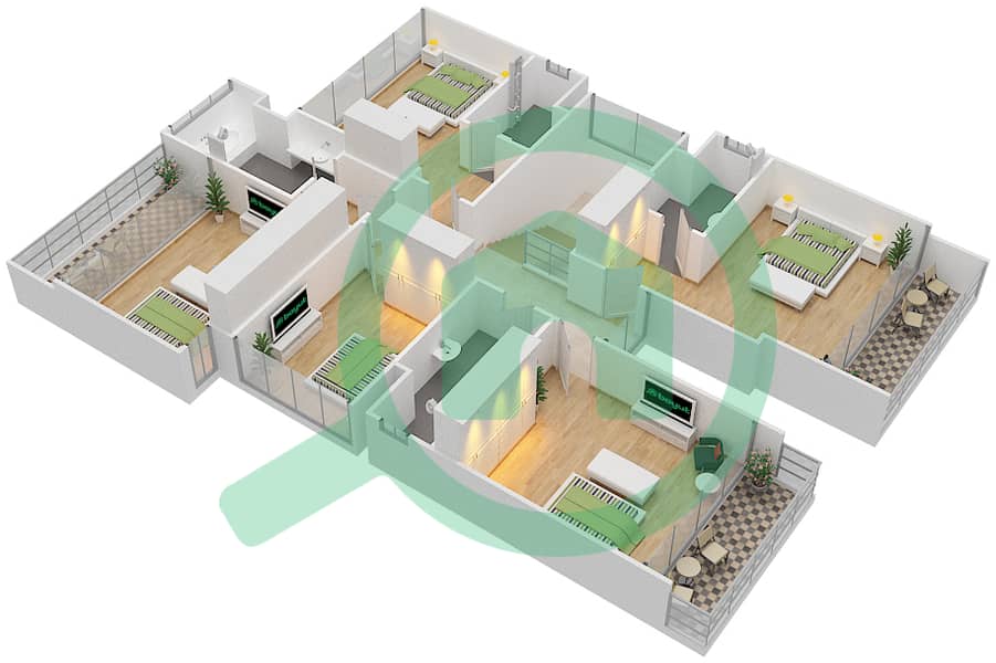 克雷特住宅区 - 6 卧室别墅类型V3戶型图 First Floor interactive3D