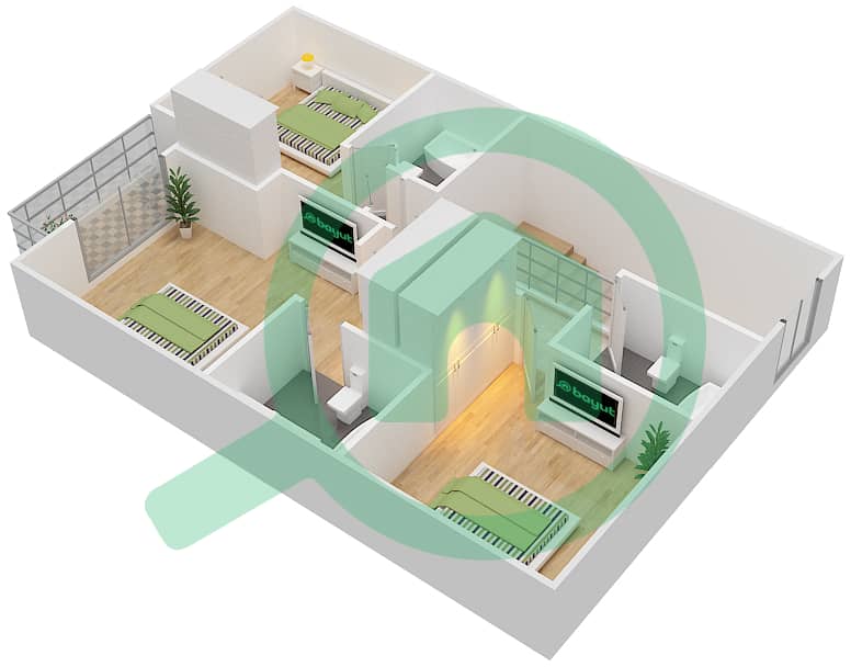 Кларет - Вилла 3 Cпальни планировка Тип R2-M First Floor interactive3D