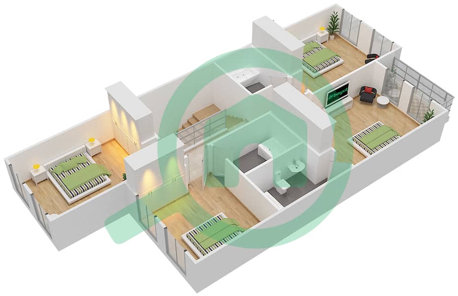 المخططات الطابقية لتصميم النموذج R2-M1 فیلا 4 غرف نوم - كلاريت First Floor interactive3D