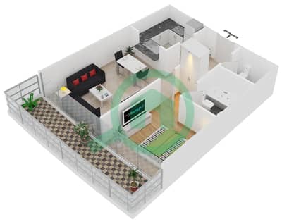 المخططات الطابقية لتصميم النموذج B FLOOR 43 شقة 1 غرفة نوم - داماك ريزيدنس