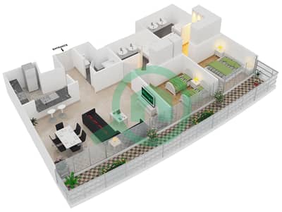 المخططات الطابقية لتصميم النموذج C FLOOR 43 شقة 2 غرفة نوم - داماك ريزيدنس