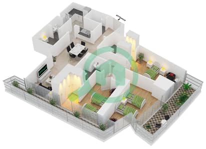 المخططات الطابقية لتصميم النموذج D FLOOR 43 شقة 3 غرف نوم - داماك ريزيدنس