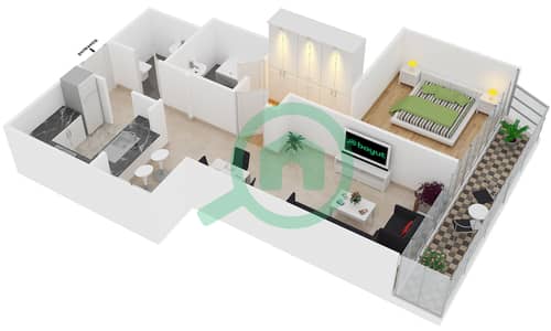 المخططات الطابقية لتصميم النموذج E FLOOR 43 شقة 1 غرفة نوم - داماك ريزيدنس