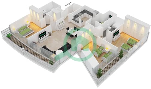 Дамак Резиден - Апартамент 3 Cпальни планировка Тип F FLOOR 43