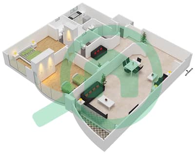 المخططات الطابقية لتصميم الوحدة 3 شقة 2 غرفة نوم - برج صحارى 1