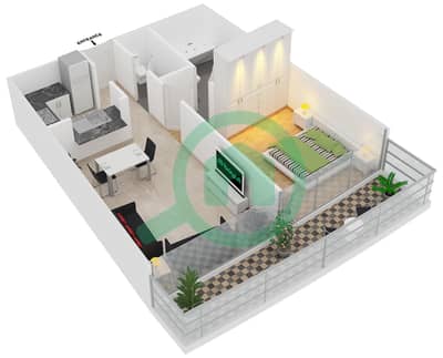 المخططات الطابقية لتصميم النموذج H FLOOR 43,53 شقة 1 غرفة نوم - داماك ريزيدنس