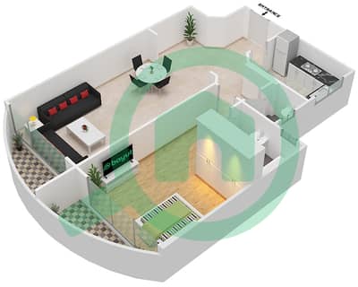 المخططات الطابقية لتصميم الوحدة 9 شقة 1 غرفة نوم - برج صحارى 1