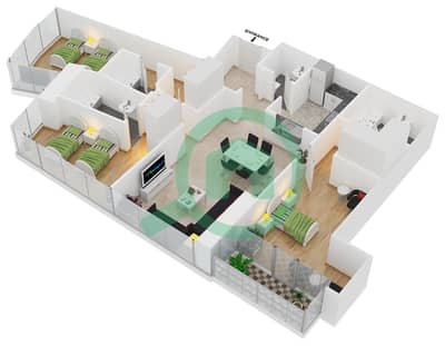DAMAC Residenze - 3 Bedroom Apartment Type A FLOOR 53 Floor plan