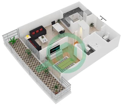 Дамак Резиден - Апартамент 1 Спальня планировка Тип B FLOOR 53