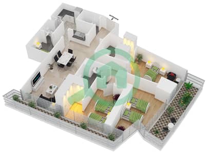 المخططات الطابقية لتصميم النموذج D FLOOR 53 شقة 3 غرف نوم - داماك ريزيدنس