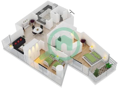 DAMAC Residenze - 2 Bedroom Apartment Type G FLOOR 53 Floor plan