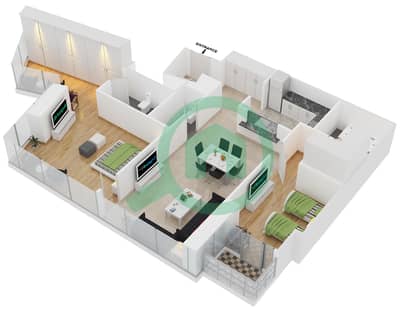 DAMAC Residenze - 2 Bedroom Apartment Type A FLOOR 63 Floor plan