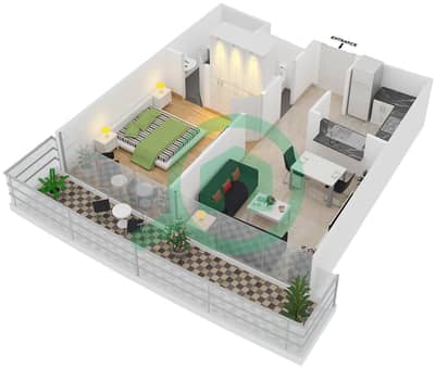 DAMAC Residenze - 1 Bedroom Apartment Type B FLOOR 63 Floor plan