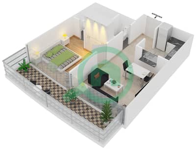DAMAC Residenze - 1 Bedroom Apartment Type C FLOOR 63 Floor plan