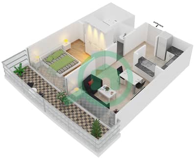 DAMAC Residenze - 1 Bedroom Apartment Type D FLOOR 63 Floor plan
