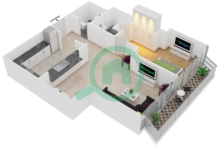 DAMAC Residenze - 1 Bedroom Apartment Type F FLOOR 63 Floor plan