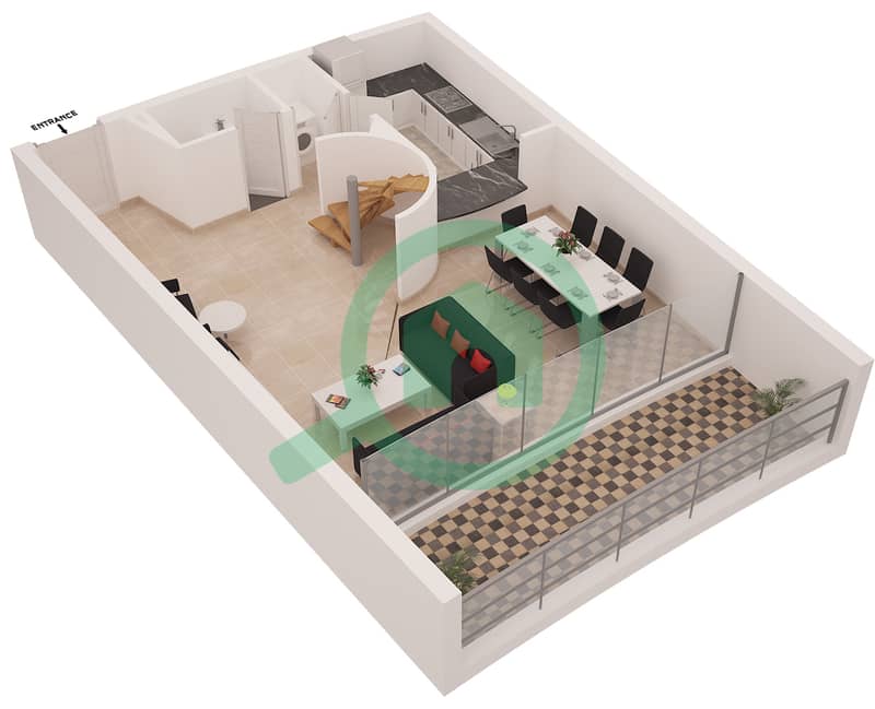 المخططات الطابقية لتصميم النموذج B شقة 2 غرفة نوم - درة باي Lower Floor 17 interactive3D