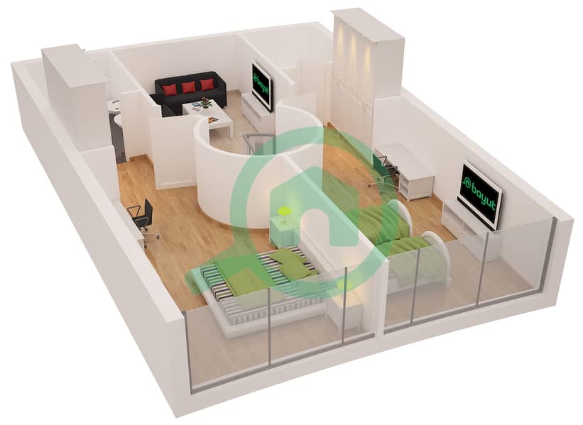 المخططات الطابقية لتصميم النموذج B شقة 2 غرفة نوم - درة باي Upper Floor 18 interactive3D