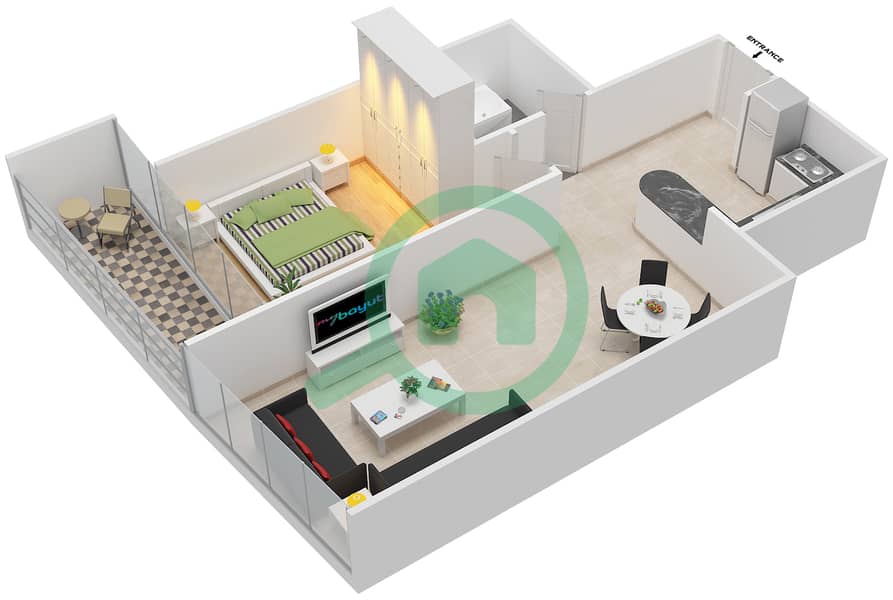滨海钻石5号楼 - 1 卧室公寓单位8戶型图 interactive3D