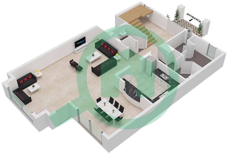 Al Yass Tower - 3 Bedroom Apartment Type 1 Floor plan interactive3D
