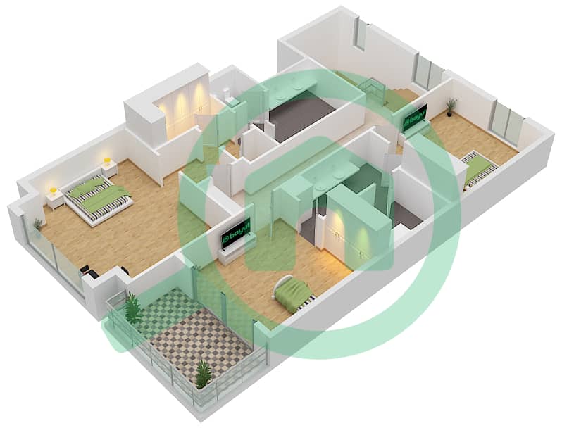 Al Yass Tower - 3 Bedroom Apartment Type 1 Floor plan interactive3D