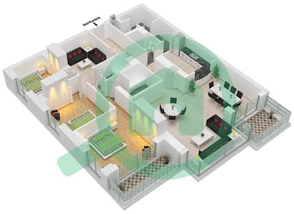Al Yass Tower - 3 Bed Apartments Suite 2 Floor plan