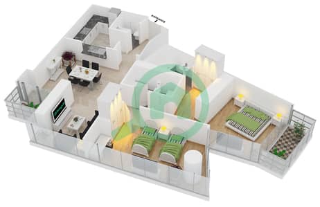 المخططات الطابقية لتصميم النموذج J FLOOR 63 شقة 2 غرفة نوم - داماك ريزيدنس