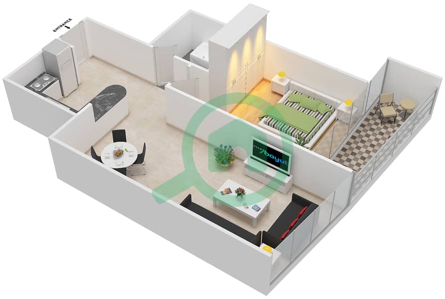 Marina Diamond 6 - 1 Bedroom Apartment Unit 5 Floor plan interactive3D