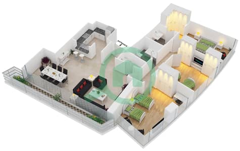 DAMAC Residenze - 3 Bedroom Apartment Type B FLOOR 71 Floor plan