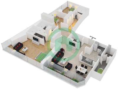 DAMAC Residenze - 3 Bedroom Apartment Type C FLOOR 71 Floor plan