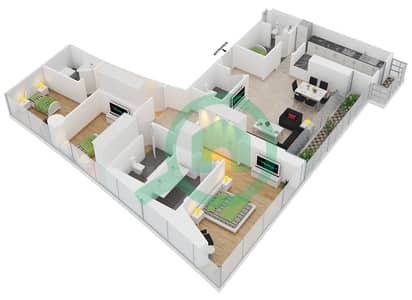 DAMAC Residenze - 3 Bedroom Apartment Type C FLOOR 77 Floor plan