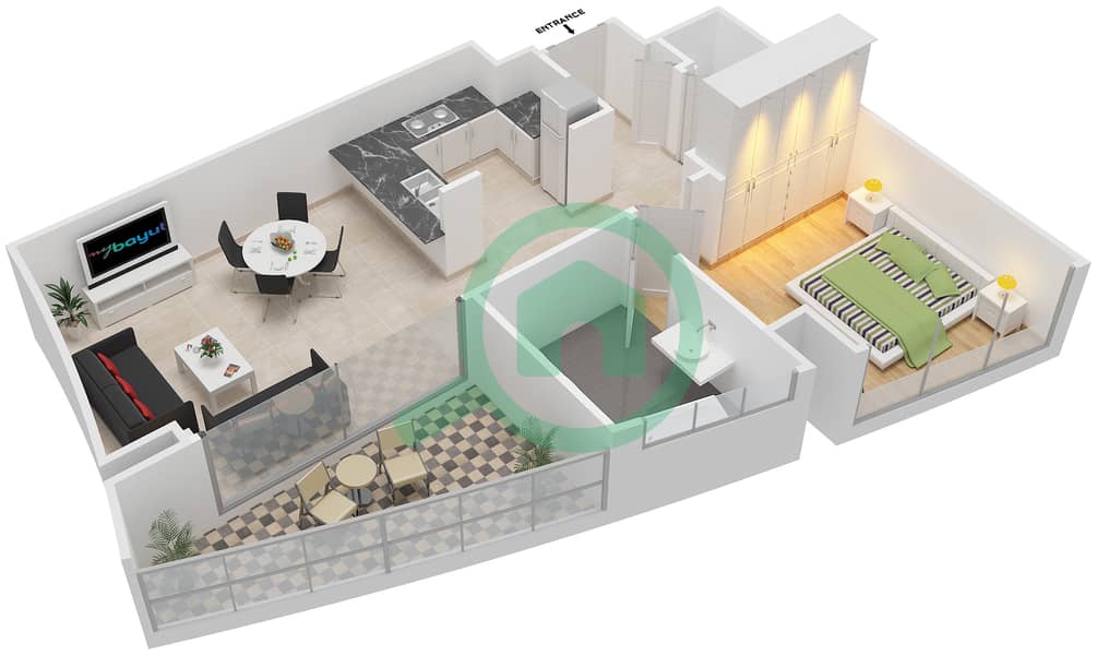 Bay Central East - 1 Bedroom Apartment Type B Floor plan interactive3D