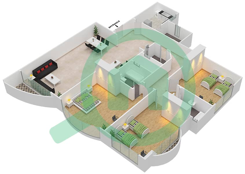 撒哈拉1号大厦 - 3 卧室公寓单位4戶型图 interactive3D