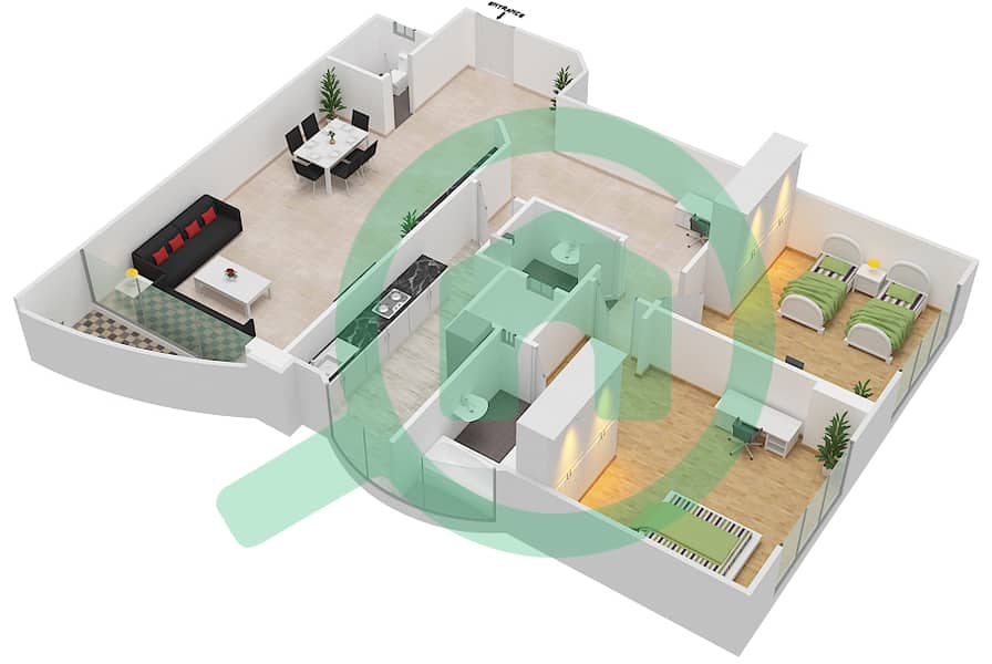 撒哈拉1号大厦 - 2 卧室公寓单位8戶型图 interactive3D
