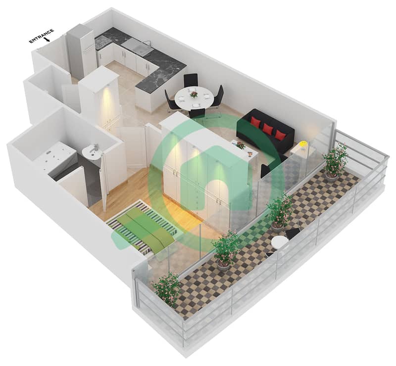 ДАМАК Хайтс - Апартамент 1 Спальня планировка Единица измерения 404 interactive3D