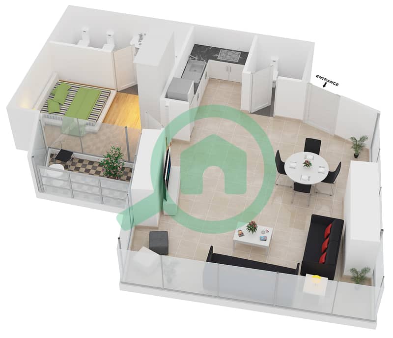 DAMAC Heights - 1 Bedroom Apartment Unit 910 Floor plan interactive3D