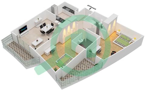 湾区中心 - 2 卧室公寓类型B戶型图