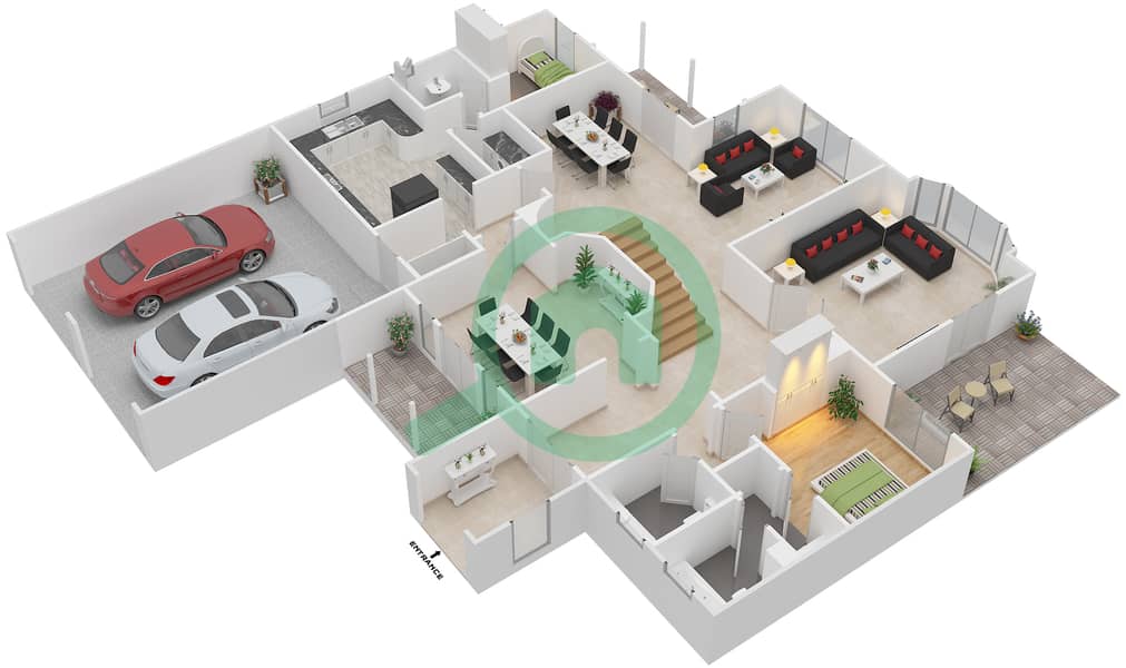 Tropical Cluster - 4 Bedroom Villa Type A Floor plan Ground Floor interactive3D