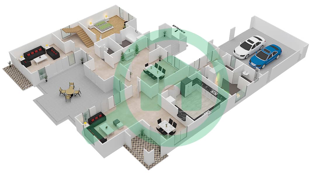 المخططات الطابقية لتصميم النموذج A فیلا 5 غرف نوم - طراز استوائي Ground Floor interactive3D