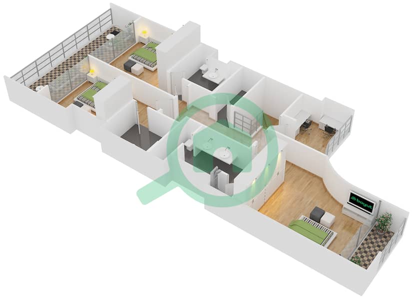 المخططات الطابقية لتصميم النموذج 4 شقة 3 غرف نوم - مساكن الزمرد interactive3D