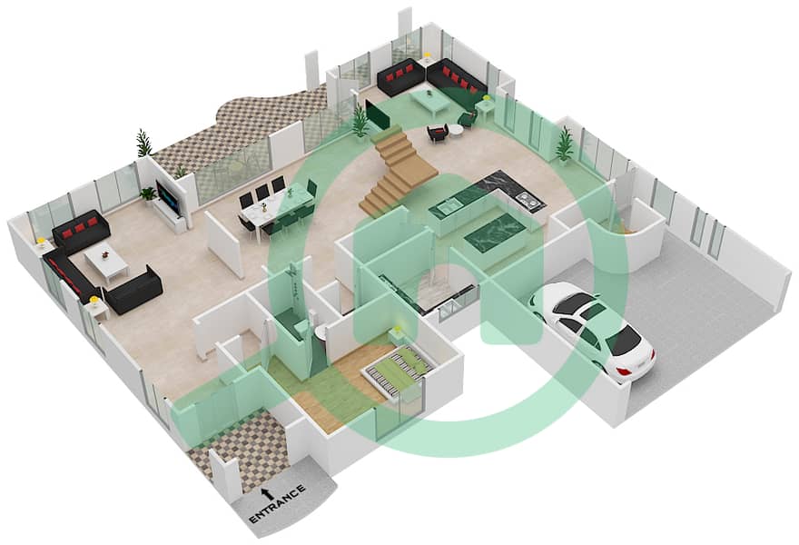 المخططات الطابقية لتصميم النموذج A فیلا 5 غرف نوم - فلل قصور جزر الجميرا Ground Floor interactive3D