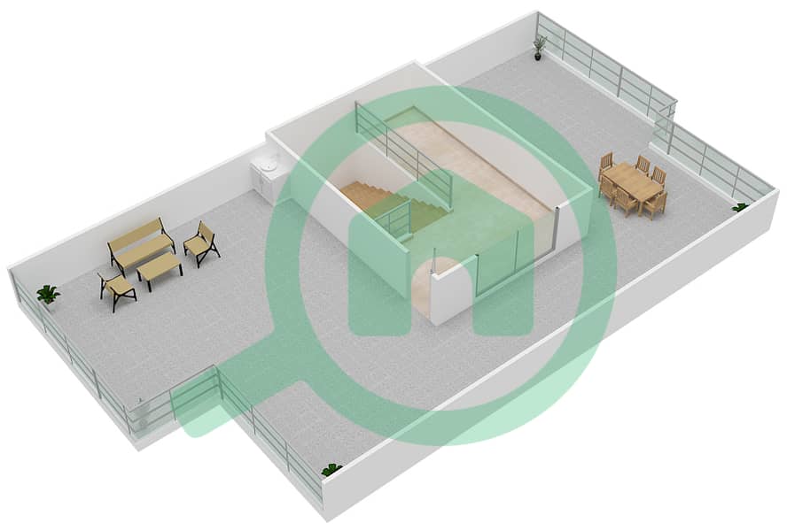 Jumeirah Islands Townhouses - 4 Bedroom Townhouse Type A Floor plan Roof interactive3D