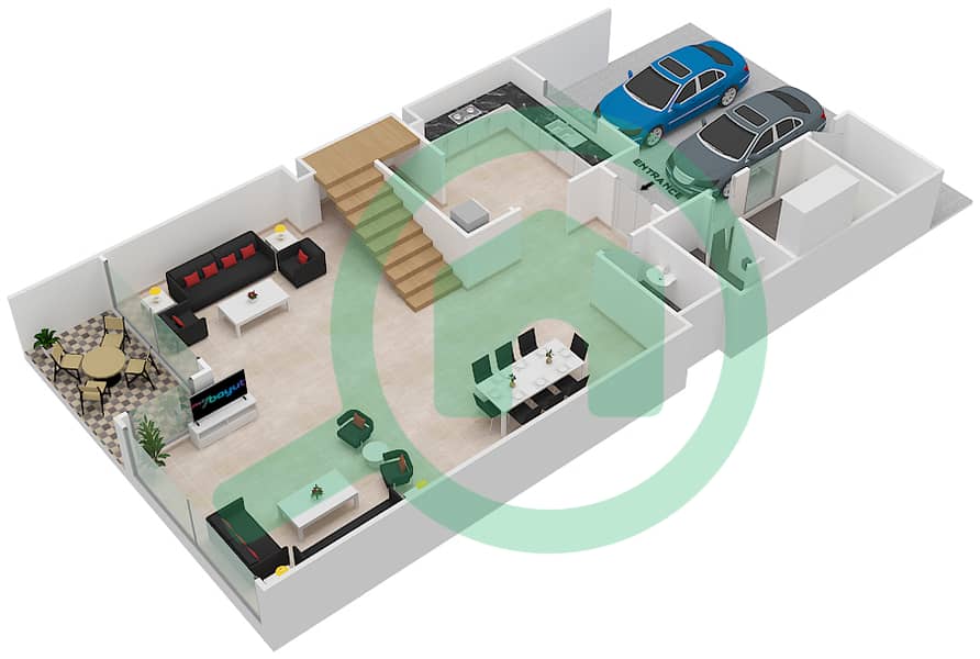Jumeirah Islands Townhouses - 4 Bedroom Townhouse Type A Floor plan Ground Floor interactive3D