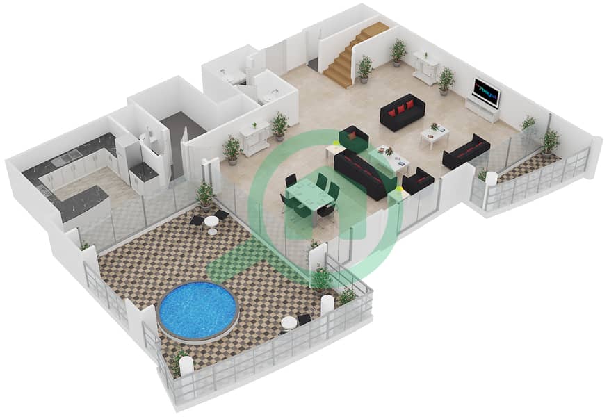 المخططات الطابقية لتصميم النموذج 8 شقة 4 غرف نوم - مساكن الزمرد interactive3D