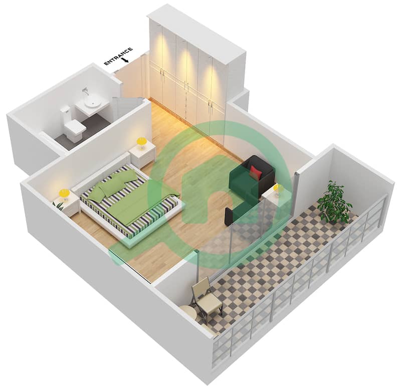 迪拜滨海温德姆酒店 - 单身公寓单位5 FLOOR 1戶型图 interactive3D